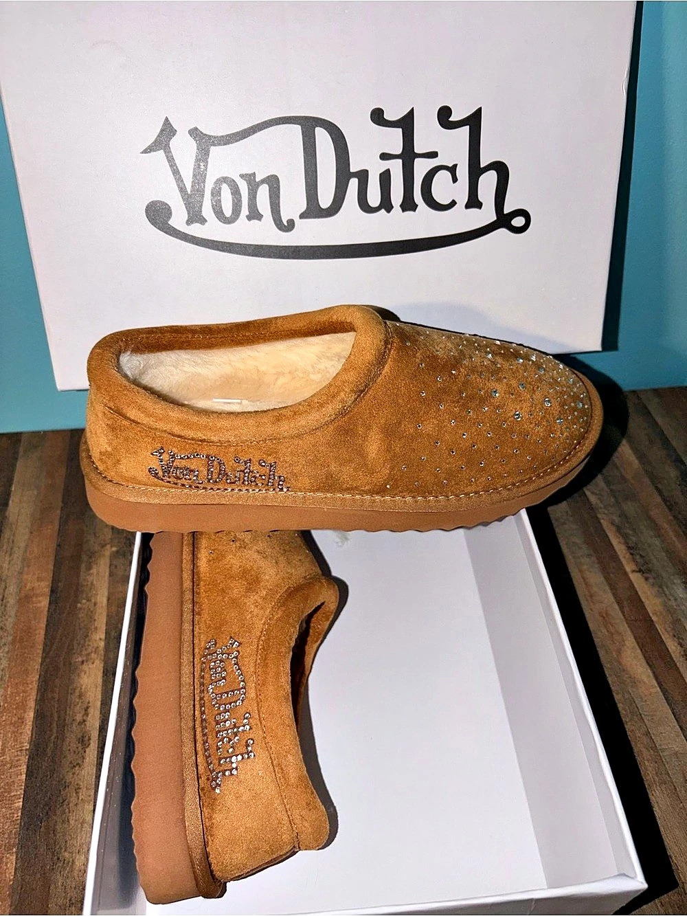 Von Dutch Rhinestone Slip-on Boot Slippers Brown EU 39